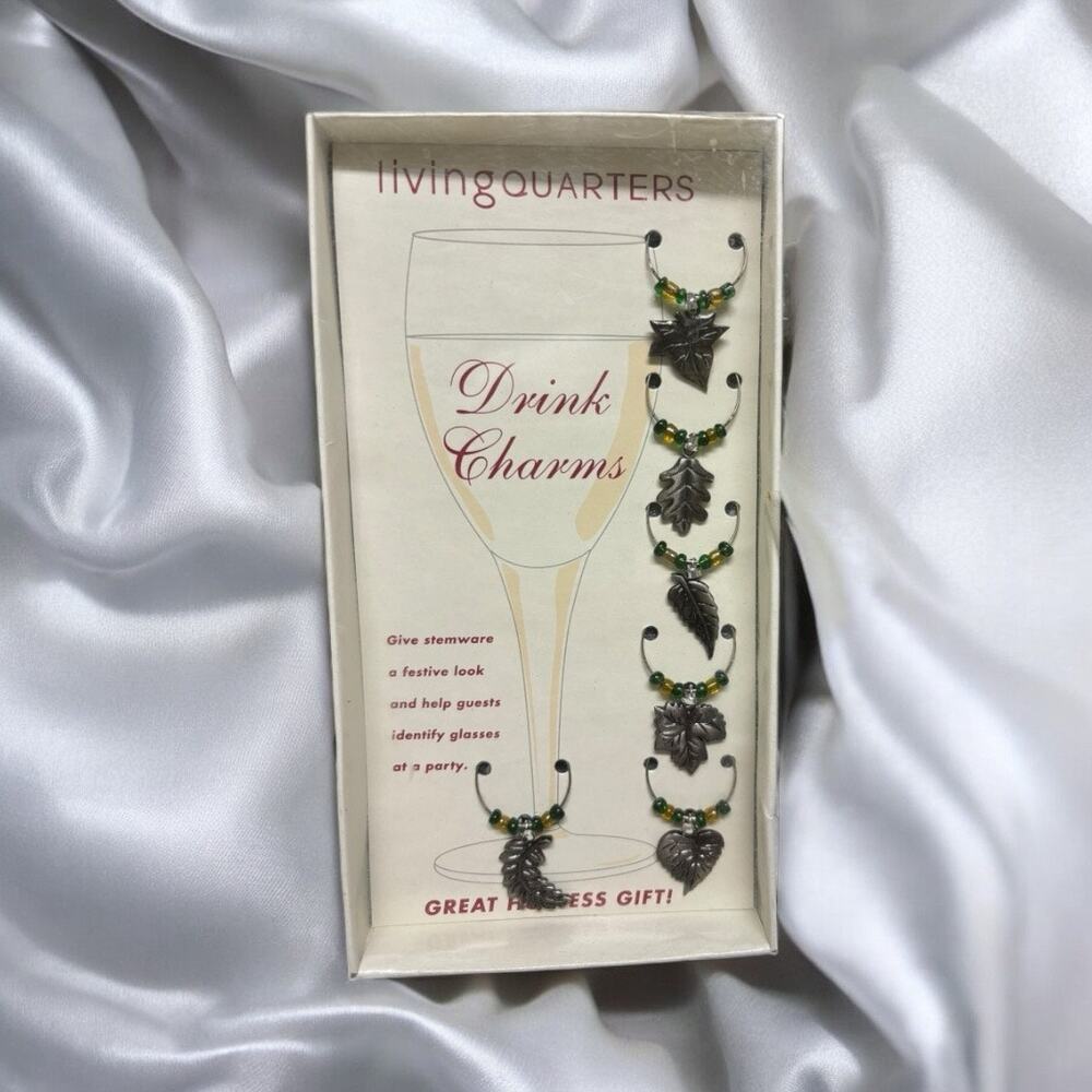 5/$35  ‎    Living Quarters Leaf Leaves Wine Glass Drink Charms NEW NIB